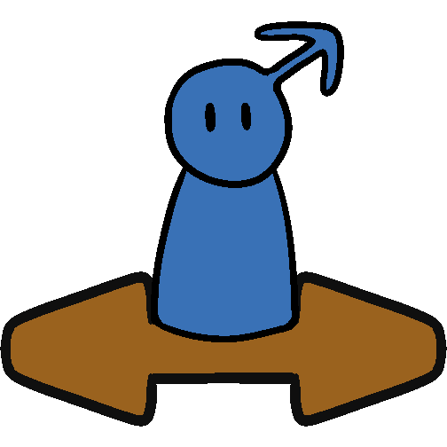 A blue figure standing above an orange double sided arrow.